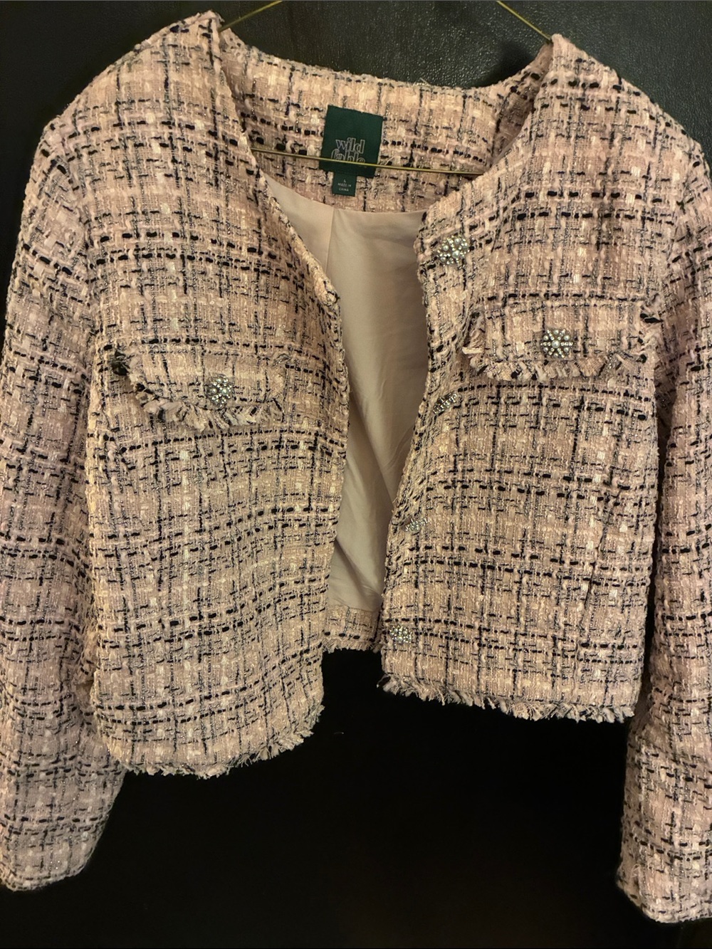 Barbie core wild fable Pink Tweed Cropped Blazer Jacket L